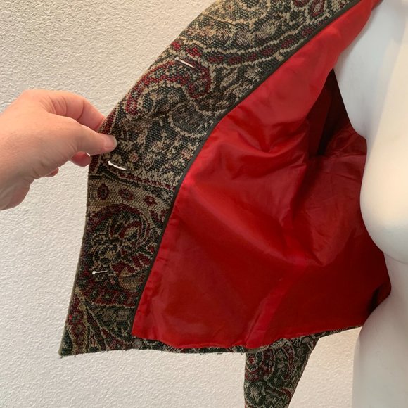 Harve Benard vintage tapestry jacket size 14P green red tan very good condition - Picture 8 of 13